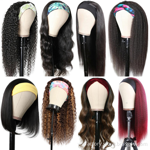 factory price colored wig vendors,machine made color headband wigs,free head band human hair cheap head band wig for black women